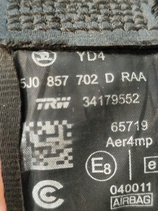 фото №7, Pas безпеки праве перед skoda roomster 5j0857702d