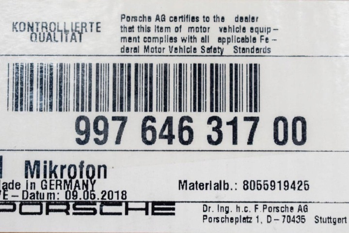 фото №6, Porsche 911 997 микрофон 99764631700 2012 новый оригинальная запчасть