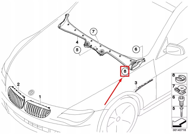 фото №10, Bmw 6 cabrio e64 наружная молдинг решётка клипса 51717127711 7127711