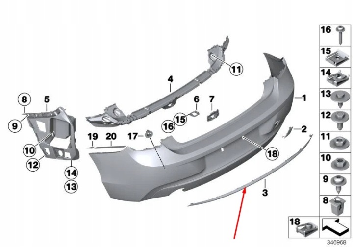 фото №11, Bmw 2 f22 молдинг nakładkowa бампера заднего 51127314357 7314357 2015 oem