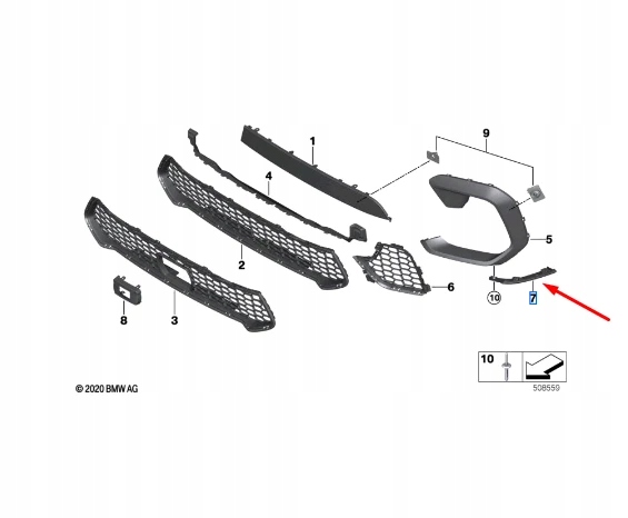 фото №9, Bmw x6 m f96 бампер передній праве решітка 51118090948