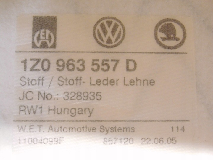 фото №10, Оббивка сидіння спинка пасажира skoda octavia ii 1z з підігрівом оригінал