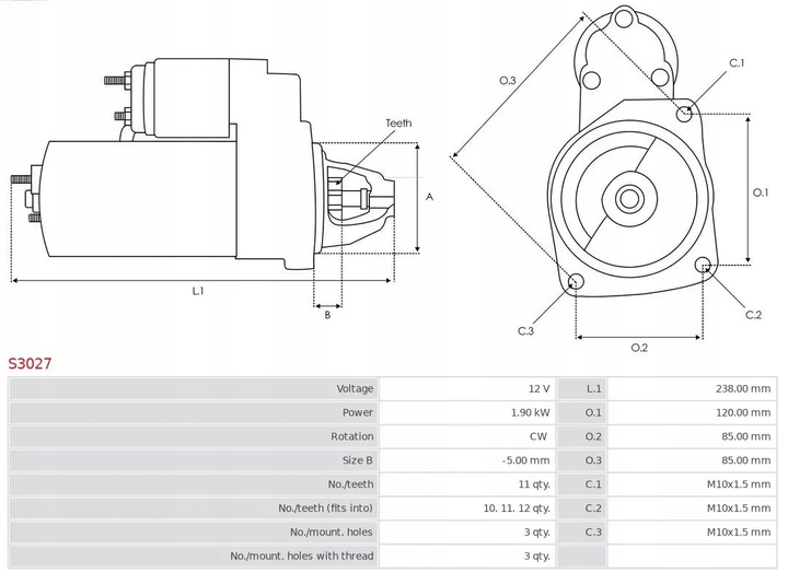 фото №5, Ast s3027 стартер 12v citroen c4/c5/c6/peugeot
