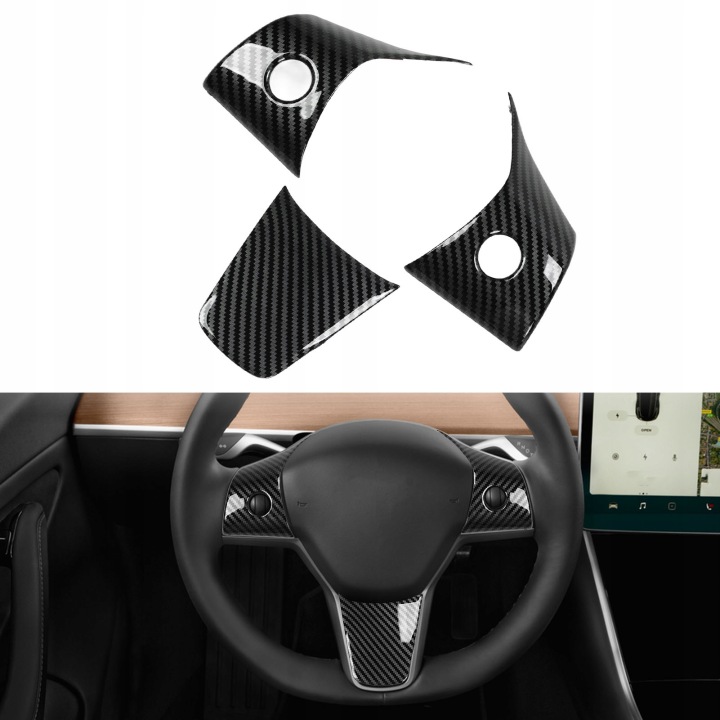 фото №14, Чехол na руль 3штуки do tesla модель 3 y 2021-2023 карбон вид