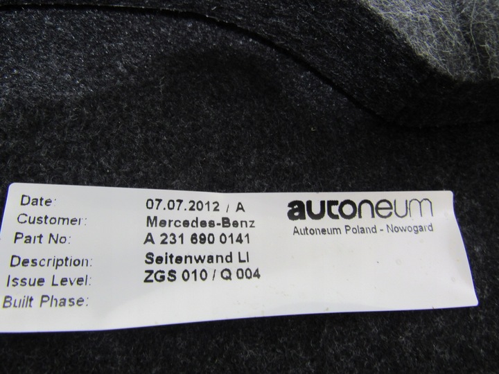 фото №11, Mercedes sl w231 r231 231 боковина защита обивка багажника lp a2316900141
