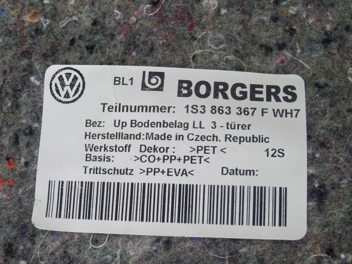 фото №7, Килим покриття  vw up! up skoda citigo seat mii 3d 3 двері 1s3863367f