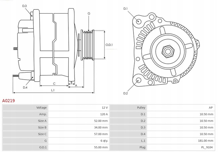 фото №11, Генератор opel omega b 3.2 v6 as-pl a0219