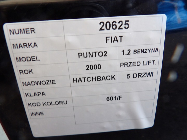 фото №5, Fiat punto ii кришка задня hb 5d lak. 601/f