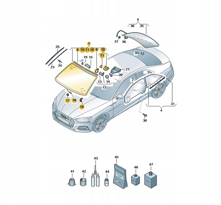фото №1, Стекло лобовое слоистая bez obdróbki предварительной audi a5 8w6845099snvb