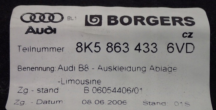 фото №8, Захист підскло зад a4 b8 8k sedan 8k5863433 6vd