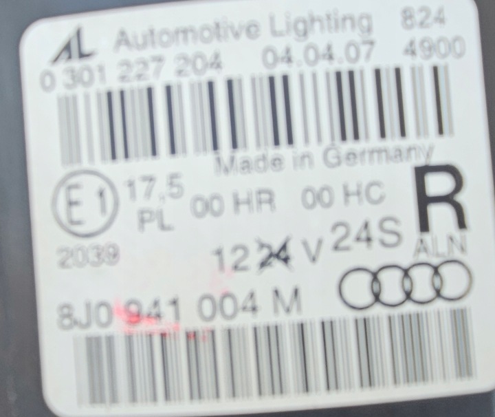фото №9, Audi tt 06-10 лампа фара лівий + праві 8j0