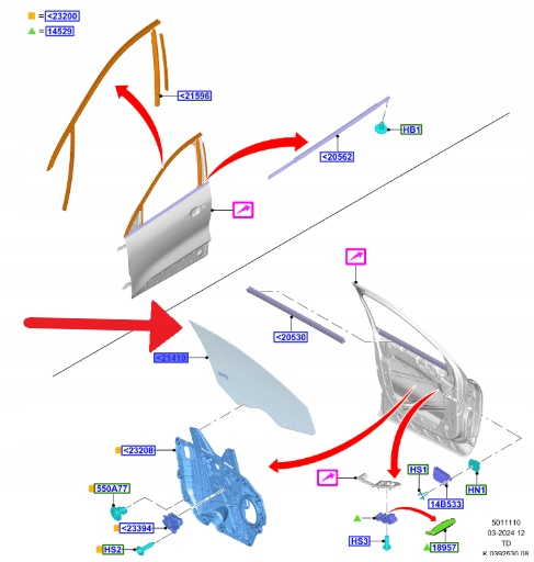 фото №1, Скло двері праві перед ford kuga втулка стабілізатора 2020- 2685777 _ lv4b-s21410-af
