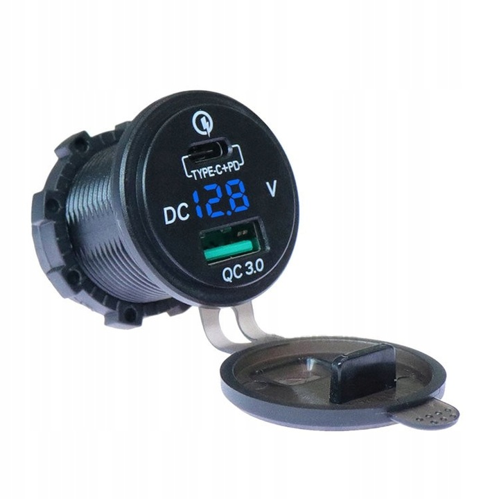 фото №1, Зарядное устройство usb-c qc 3.0 pd вольтметр синий 36w do надстройки quick charge