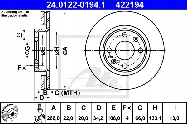 24.0122-0194.1 ДИСК HAM.ПЕРЕДНЯ PEUGEOT PARTNER 01-08