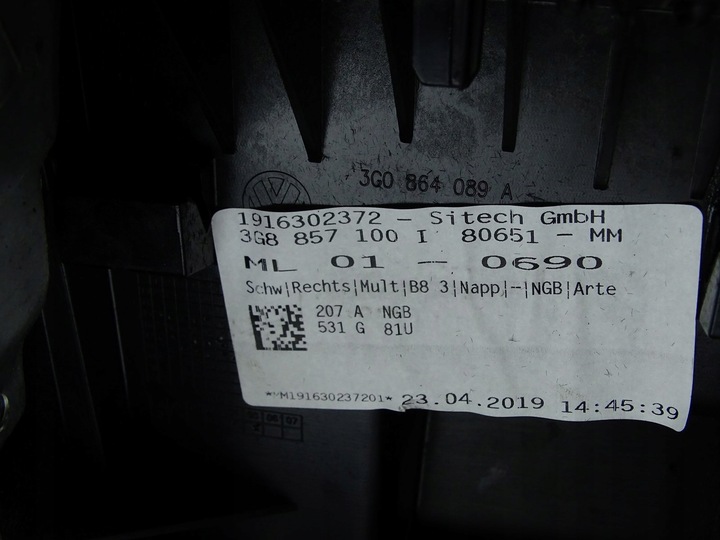 фото №10, Подлокотник туннель средний vw passat b8 3g 14- 3g2863241c