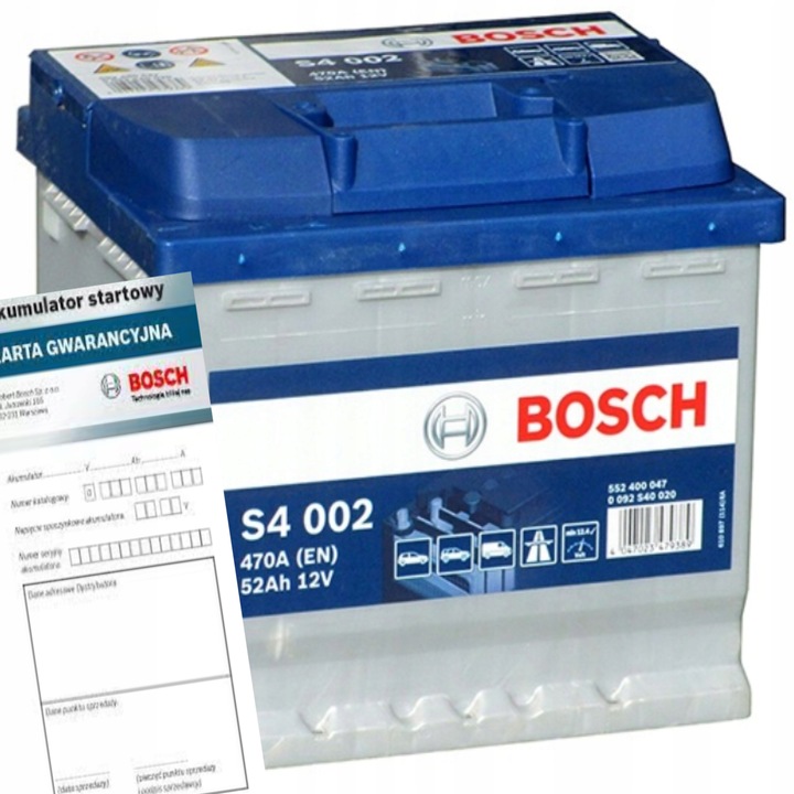 АКУМУЛЯТОР BOSCH S4 52 AH 470A 52AH S4002