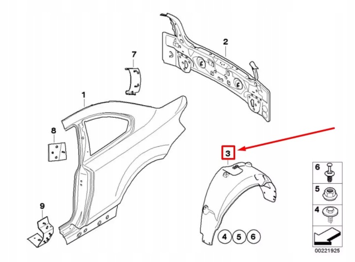 фото №7, Bmw 1 cabrio e88 rear правий inner fender 51717166250 7166250 oem