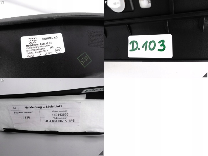 фото №12, Audi a8 4h0 4h4 d4 рестайлинг 09-17 обшивка левого стойка c порога led длинный 6ps