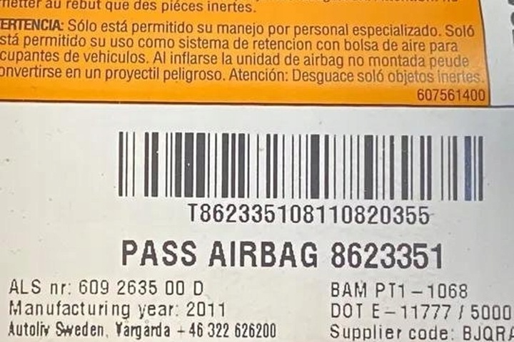 фото №9, Подушка подушка безпеки пасажира volvo c30 8623351 2.0l дизель 110kw 2012