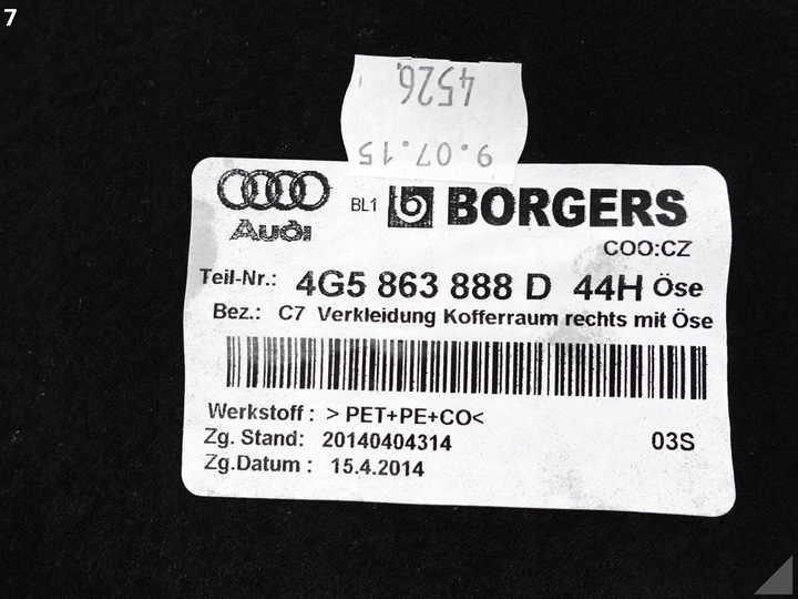 фото №8, Audi a6 c7 4g5 10-18 рестайлінг лімузин sedan боковина оббивка багажника права