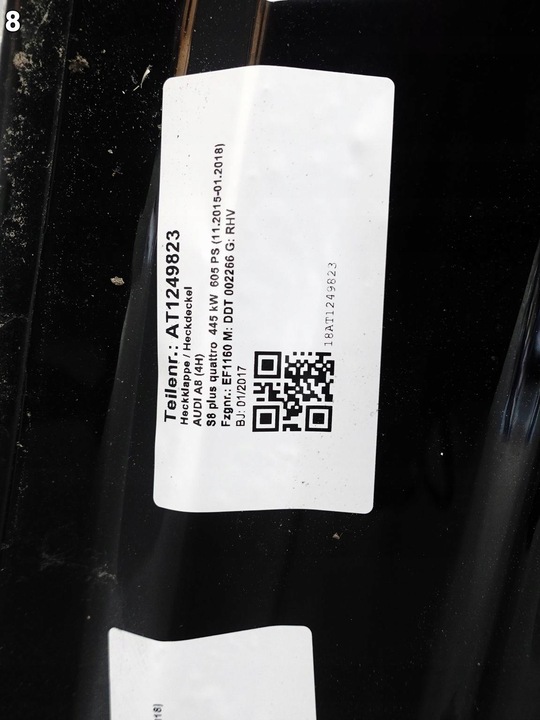 фото №9, Audi s8 plus a8 4h0 d4 рестайлинг 13-17 крышка крышка багажника демонтаж ly9t y9t