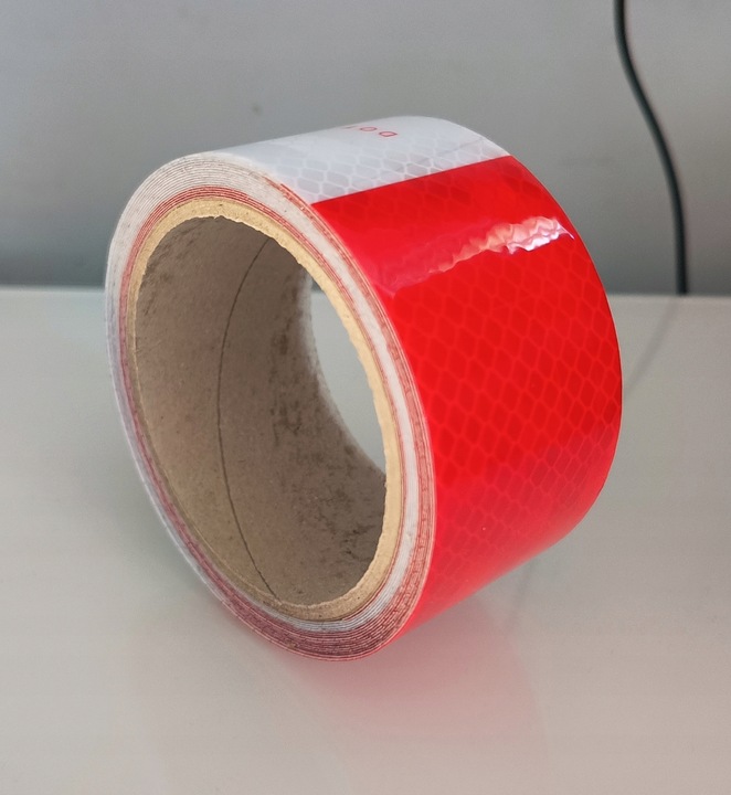 фото №10, Стрічка попереджувальна плівка відбивна білий червона 50mm grandes