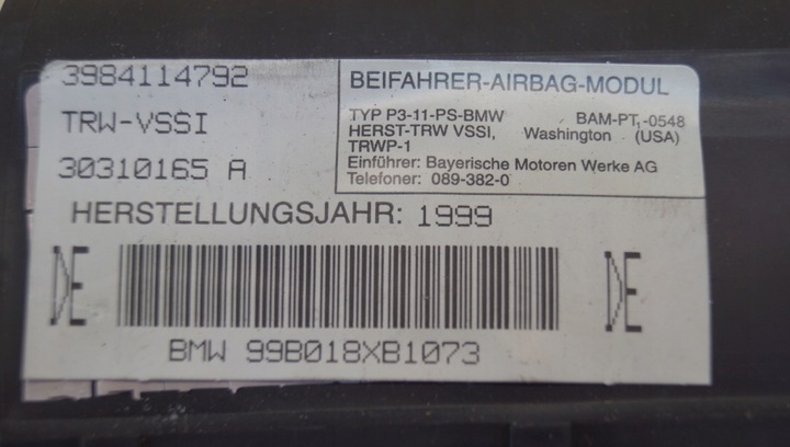 фото №8, Подушка подушка безопасности пассажира bmw z3 3984114792