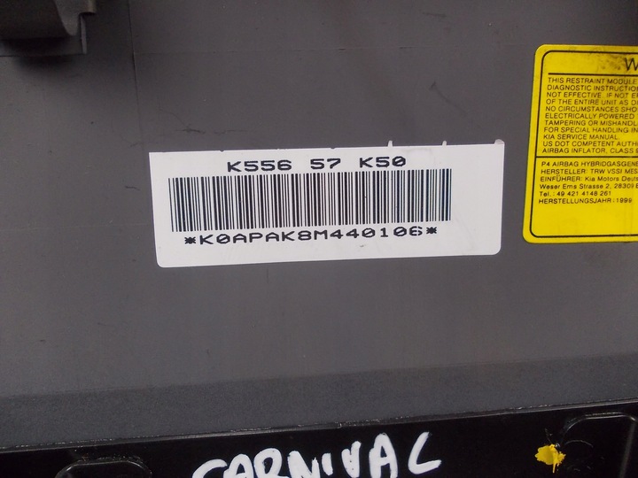 фото №6, Подушка пассажира подушка безопасности kia carnival 1 2,9 tdi 2,9 td