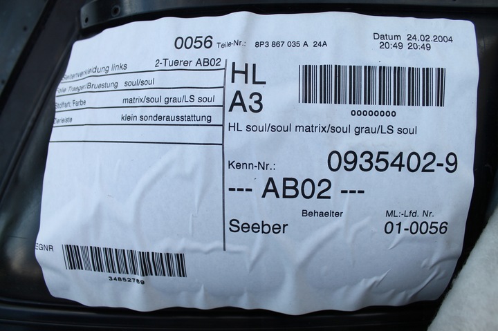 фото №5, Audi a3 8p 3d боковина обивка левый t 8p3867035a