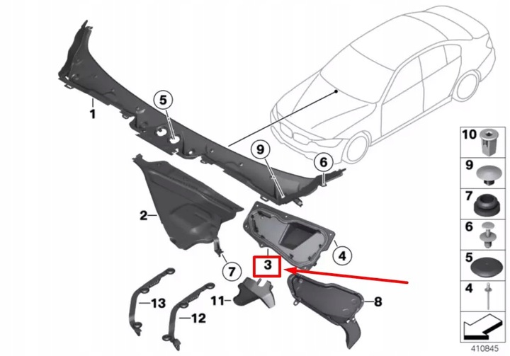 фото №7, Bmw 4 f36 windsc. двірник supp. pan tray панель rhd 51717232822 7232822