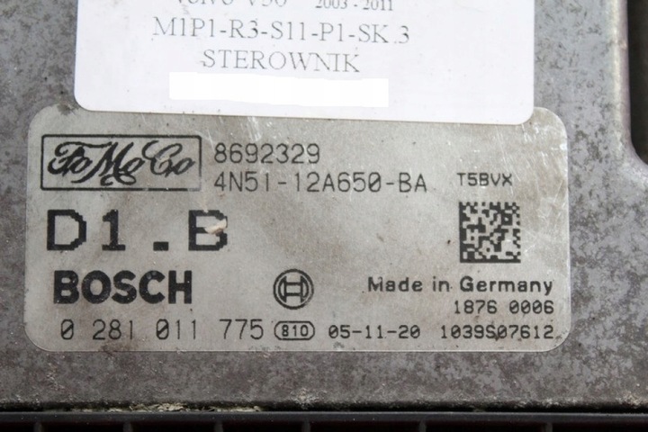 фото №7, Блок керування двигуна 4n51-12a650-ba 0281011775 volvo v50 1.6 d 110 km 03-11