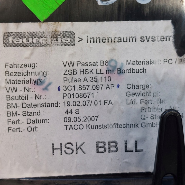 фото №9, Volkswagen vw passat b6 бардачок пасажира 3c1857097ap чорний