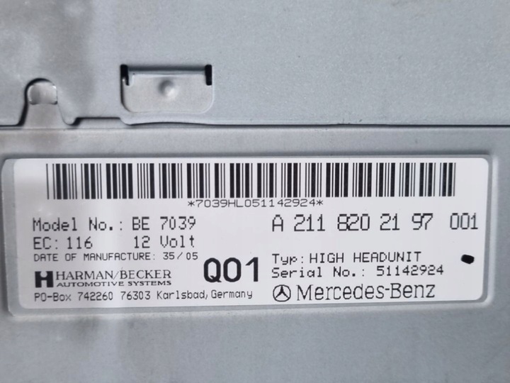 фото №8, Радио автомобильные mercedes-benz e-class w211/s211 2005 a2118202197