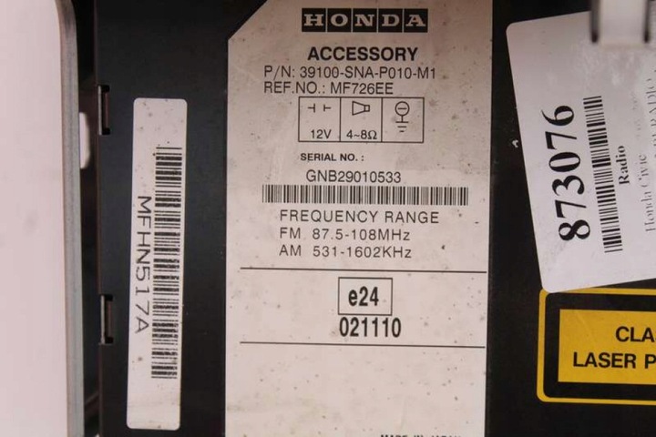 фото №5, Радіо радіопрогравач cd aux mp3 39100-sna-p010-m honda civic 8 viii sedan