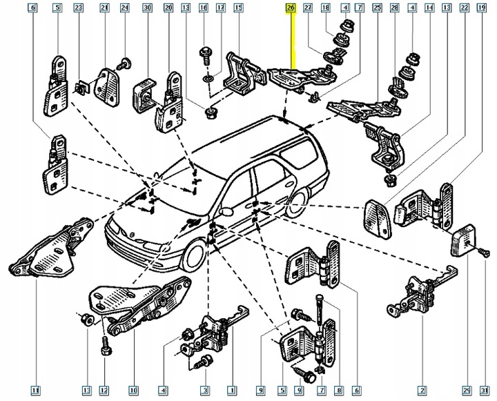 фото №6, Петля, крепление крышки багажника правые renault laguna estate оригинальный номер 7700838762