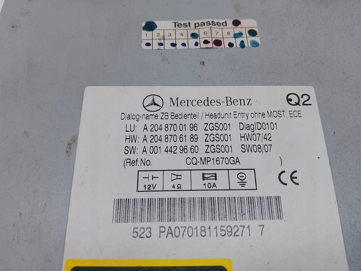 фото №9, Радіо mercedes-benz клас c w204 a2048700196 a2048706189 a0014429660