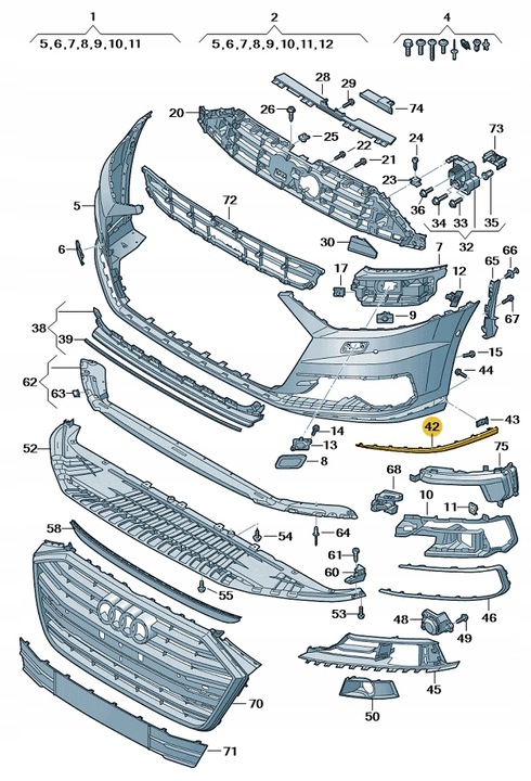 фото №1, Планка декоративная спойлер бампера перед левая хромированная audi a8 d5 aso новая