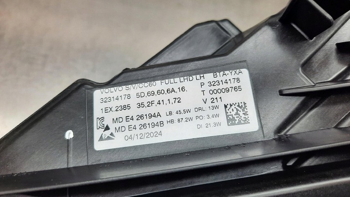 фото №9, Фара лівий повний led новий оригінальний номер 32314178 volvo s60 iii v60 ii eu опис !!!