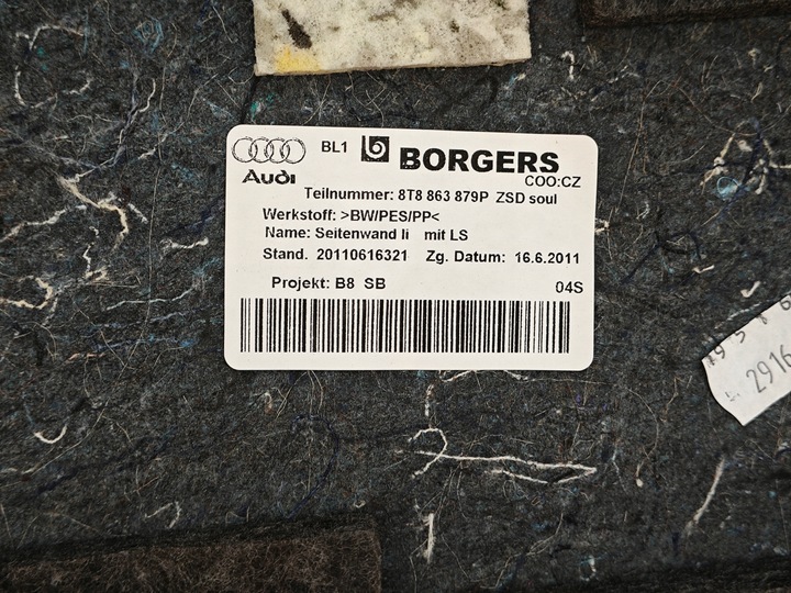 фото №7, Оригінальний боковина багажника лівий зад audi a5 8t рестайлінг 8t8863879p 14km!