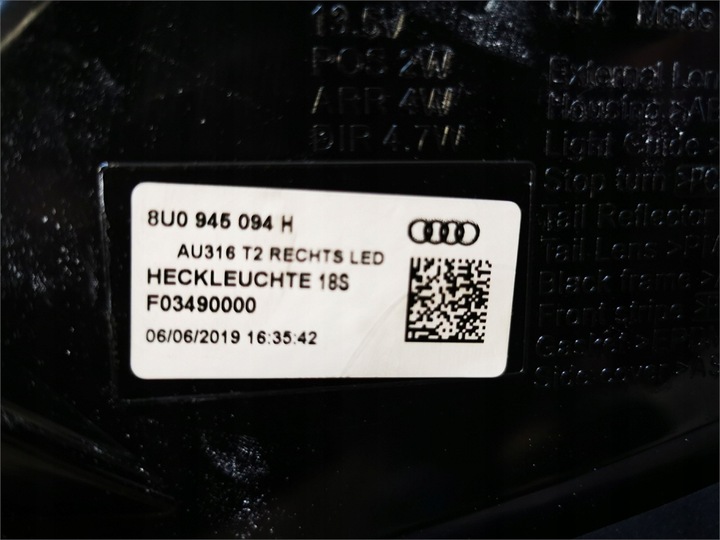 фото №7, Audi q3 8u 8u0 11-14 лампа правая зад led демонтаж 8u0945094h очень красивая