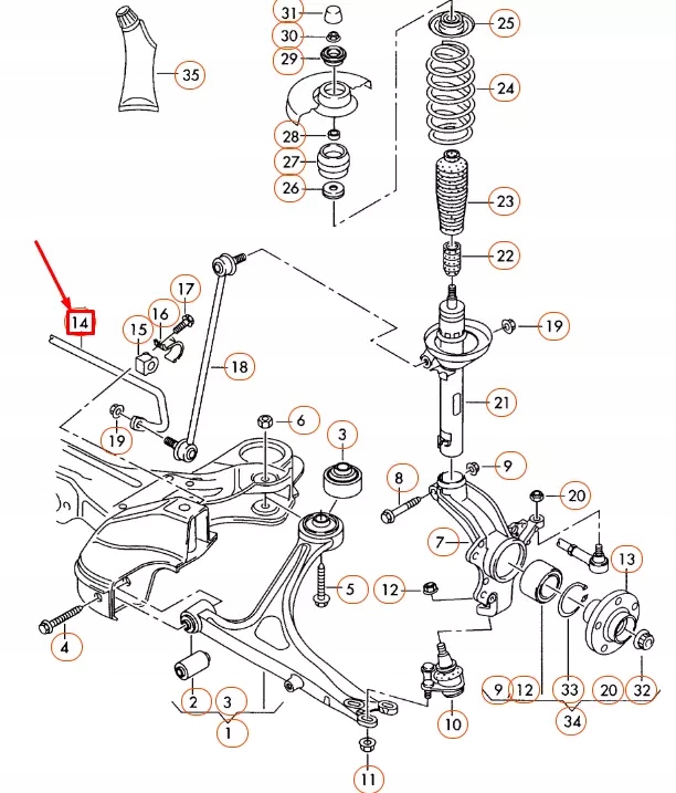 фото №12, Audi tt 8n передний anti roll бар 20mm 1j0411305ae oem