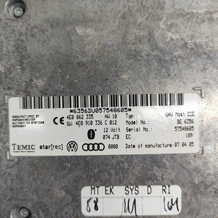 фото №8, Audi a8 s8 d3 4e 2005 модуль / блок керування блютуз