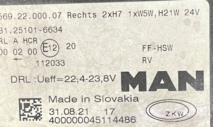 фото №5, Man tgs tgx lions city лампа фара правая перед з drl 81251016634