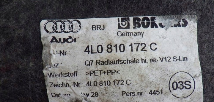 фото №11, Подкрылок правый зад правые s-line audi q7 4l0810172c