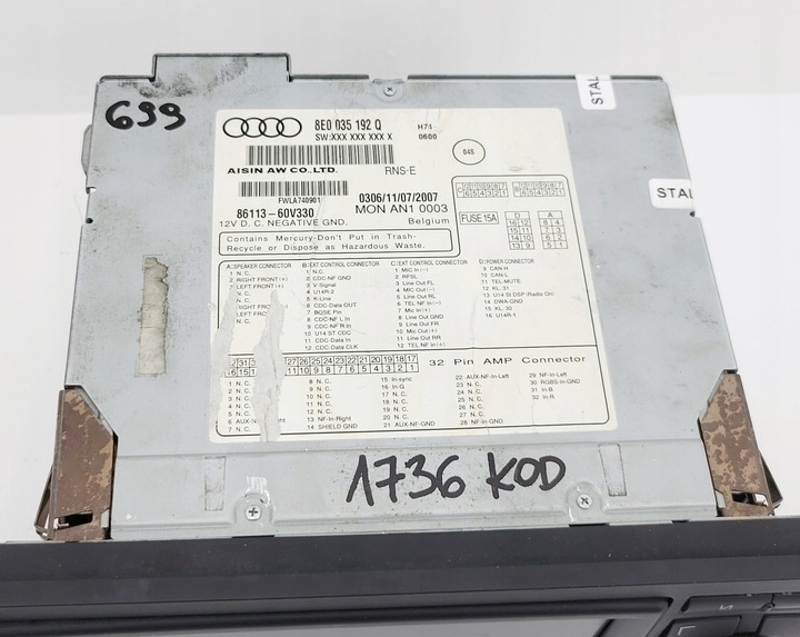 фото №8, Audi a4 b6 b7 rns-e радіо навігація навігація код меню pl 8e0035192q