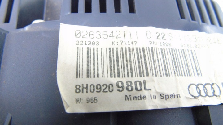 фото №7, Спидометр приборы audi s4 a4 b6 4.2 8h0920980l