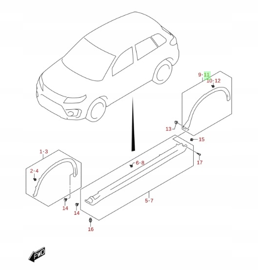 фото №11, Suzuki vitara iii 2015- планка крыльев перед левая