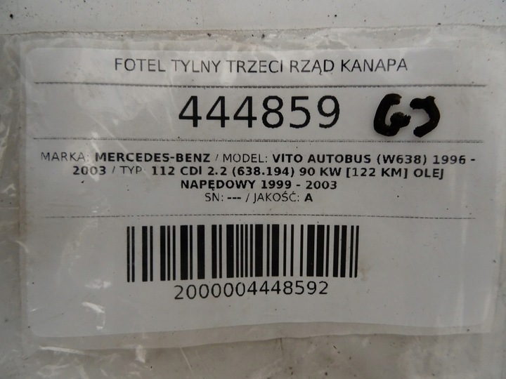 фото №8, Сидіння зад mercedes w638 van мікроавтобус 96-03 сидіння задні, пасажира