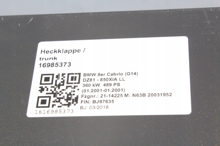 фото №9, Кришка зад багажника bmw g14 f91 m8 cabrio c36