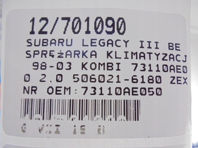 фото №9, Subaru legacy iii be bh компрессор кондиционера 73110ae050 2,0 506021-6180